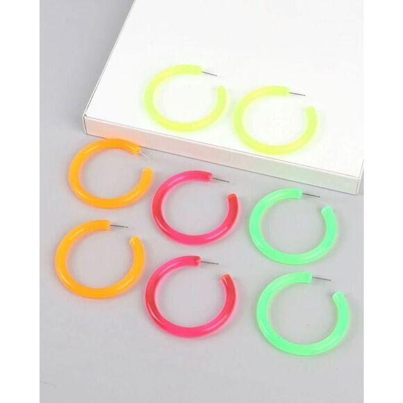 Neon Yellow Statement Hoop Earrings - Picture 1 of 1